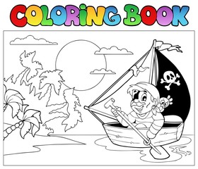 Canvas Print - Coloring book with pirate in boat