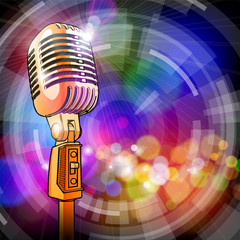 Wall Mural - Gold microphone & radial color background