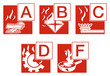 Brandklassen A B C D F Set Piktogramme Symbole Zeichen rot Set