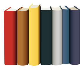 books in multicolored covers, view from back, vector