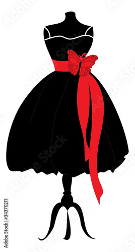 black dress with red ribbon