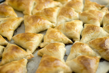 Midle Asian pies with meat, samsa on white background