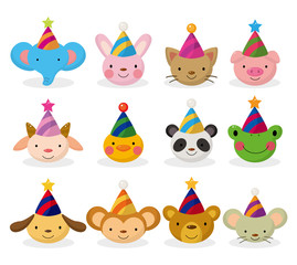 Wall Mural - cartoon party animal head icon set