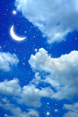 moon and star in the night sky
