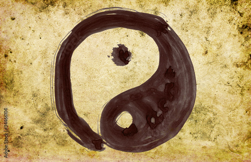 Board z aluminiowym obramowaniem Yin yang - ręcznie malowany na tle grunge