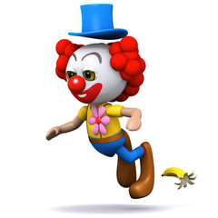 3d Clown slips on a banana skin