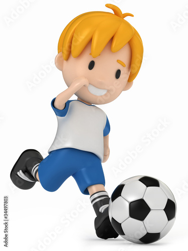 Plakat na zamówienie 3D Render of Kid kicking Soccer Ball