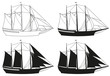 Segelboot Silhouetten Set vier Versionen Segelschiff