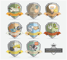 Wall Mural - Shield labels with icons set