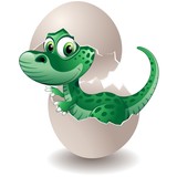 Fototapeta Dinusie - Dinosauro Cucciolo in Uovo-Baby Dinosaur on his Egg-Vector