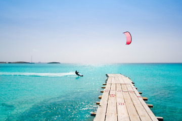 Wall Mural - Formentera beach wood pier turquoise balearic sea