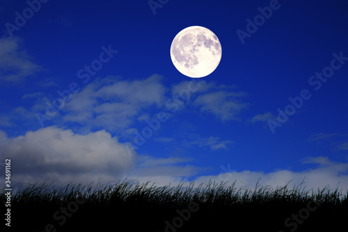Naklejka samoprzylepna Full Moon and Prairie