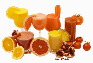 Sticker - glasses of fresh juice from different fruit isolated