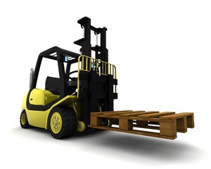 Poster - Yellow Fork Lift Truck Isolated on White