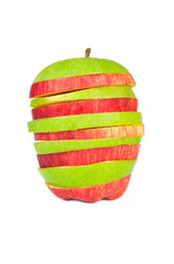 Sticker - Sliced Red and Green Apples Isolated on White Background