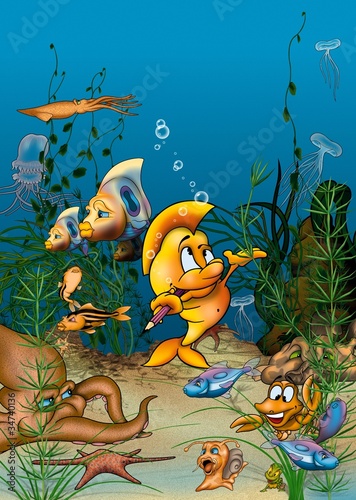 Tapeta ścienna Życie oceanu - ilustracja kreskówka tło