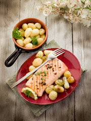 Poster - grilled salmon with roasted potatoes