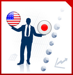 Canvas Print - Businessman Holding United States and Japan Internet Flag Button