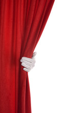 Red Curtain Hand Over White