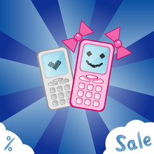 Sale Banner With Cartoon Mobile Phones