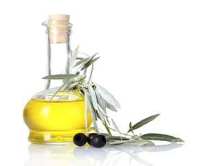 Wall Mural - olive oil and olives isolated on white