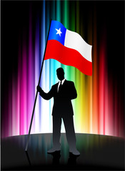 Canvas Print - Chile Flag with Businessman on Abstract Spectrum Background