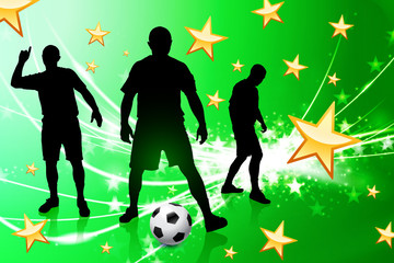 Wall Mural - Soccer Player on Green Abstract Light Background