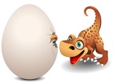 Fototapeta Dinusie - Dinosauro cucciolo con Uovo-Baby Dinosaur with Egg-Vector