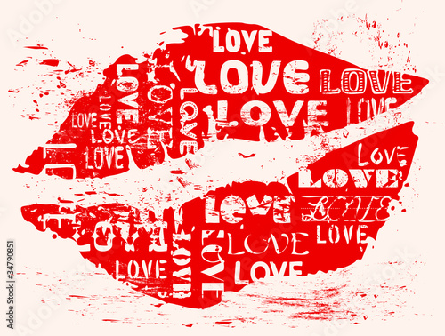 Naklejka dekoracyjna love concept, kiss, grungy style, vector