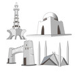 Great Monuments of Pakistan icons landmark illustrations