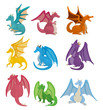 cartoon fire dragon icon set.