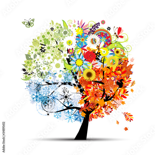 Tapeta ścienna na wymiar Four seasons - spring, summer, autumn, winter. Art tree