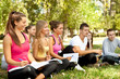 © luckybusiness - group of students with books learning outdoor