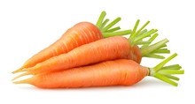 Isolated Carrots. Heap Of Fresh Carrots With Stems Isolated On White Background