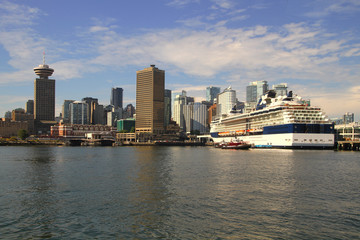 Wall Mural - Vancouver Canada downtown cityscape with cruise ship