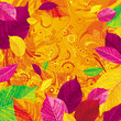 Seasonal autumn leaves on the gold background