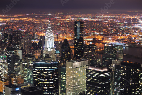 Obraz na płótnie canvas trzyczęściowy "tryptyk" New York City Manhattan skyline widok z lotu ptaka o zmierzchu