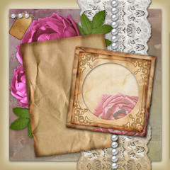 Sticker - Vintage paper frame  on vintage background