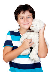 Poster - Adorable boy hugging his teddy bear