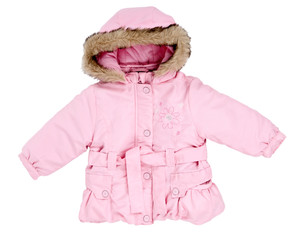 Wall Mural - pink winter jacket with fur baby on the hood