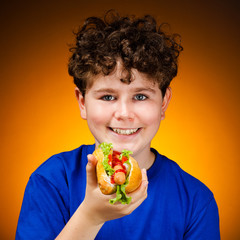 Wall Mural - Boy eating big sandwich