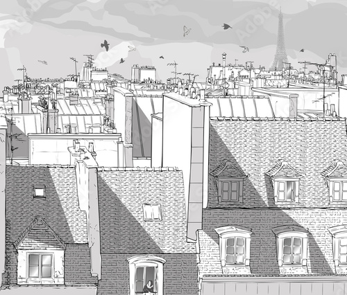 Naklejka na drzwi France - Paris roofs