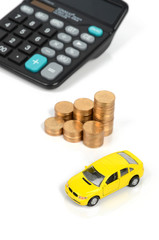 Wall Mural - Toy car,calculator and coins