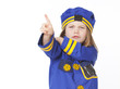 Young girl in police costume pointing