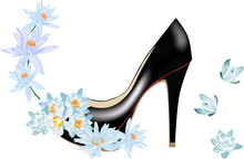 White Lily Flowers And Black Shoe