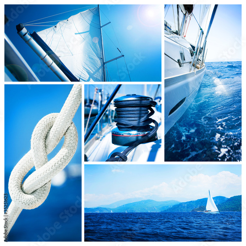 Naklejka ścienna Yacht collage. Sailboat. Yachting concept