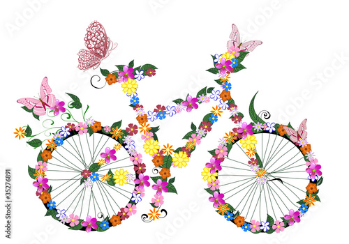rower-z-kwiatami-wektorowa-grafika