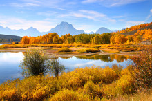 Scenic Autumn Landscape In Grand Tetons From Oxbow Bend