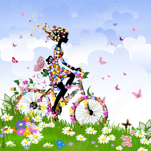 Fototapeta do kuchni Girl on bike outdoors in summer