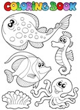 Fototapeta Dinusie - Coloring book with sea animals 3